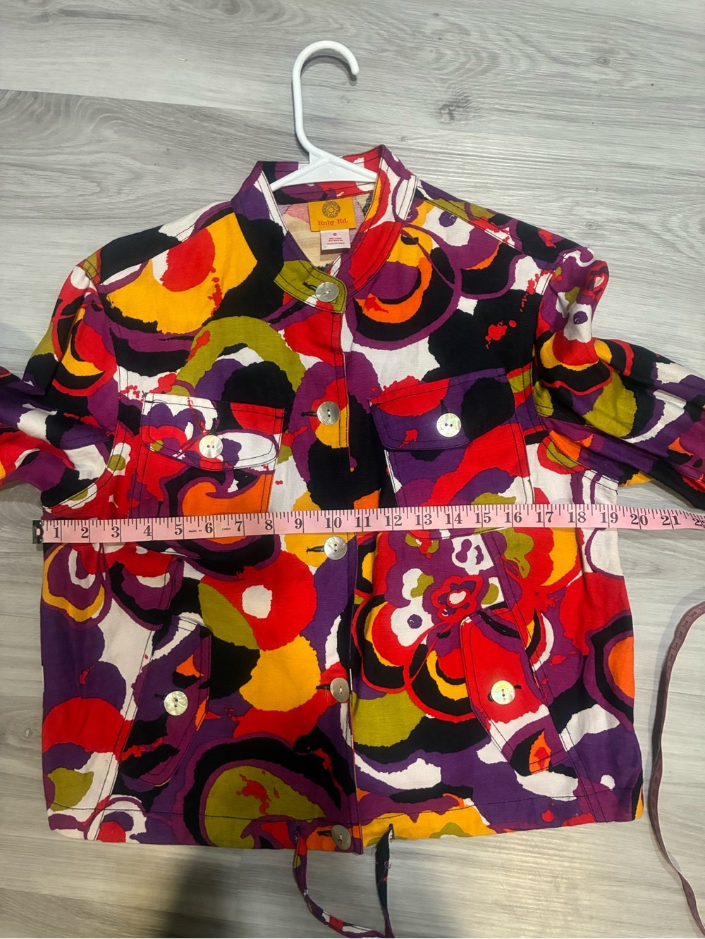 55‎ % linen Ruby Rd. Colorful Abstract Print Button-Front Jacket - Picture 4 of 6